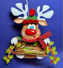 Lade das Bild in den Galerie-Viewer, Komplettset: Rentier mit Ast, Schild und Spruch(verschieden Varianten)