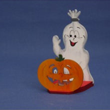 Lade das Bild in den Galerie-Viewer, Teelichthalter mit Kürbis und Geist 15cm aus Holz