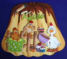 Lade das Bild in den Galerie-Viewer, Komplettset: Türschild Gugelhupf "Küche" mit verrückten Hühnern