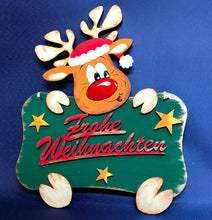 Lade das Bild in den Galerie-Viewer, Rentier mit Mütze aus Holz, Kantenhocker