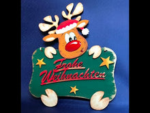 Laden und Abspielen von Videos im Galerie-Viewer, Rentier mit Mütze aus Holz, Kantenhocker