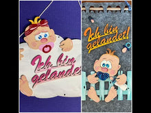Laden und Abspielen von Videos im Galerie-Viewer, Baby "Mädchen" als Kantenhocker aus Holz