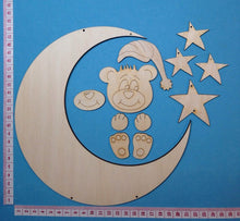 Lade das Bild in den Galerie-Viewer, Komplettset aus Holz: kleiner Mond mit Teddy und Sterne