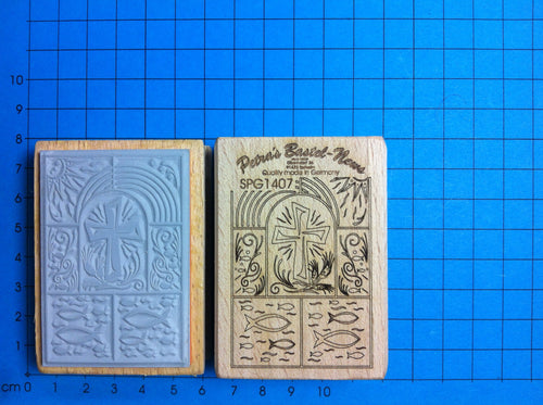 Stempel Mosaik Kreuz und Fisch 7 cm Stempel für Hochzeit, Stempelideen, Stempel für scrapbooking, Stempeln, Stempel mit Holzgriff, Stempel für Holz, Stempel für Kinder, Stempel für Geschenke, Stempel für Kartengestaltung, Fische Stempel,   SPG 1407