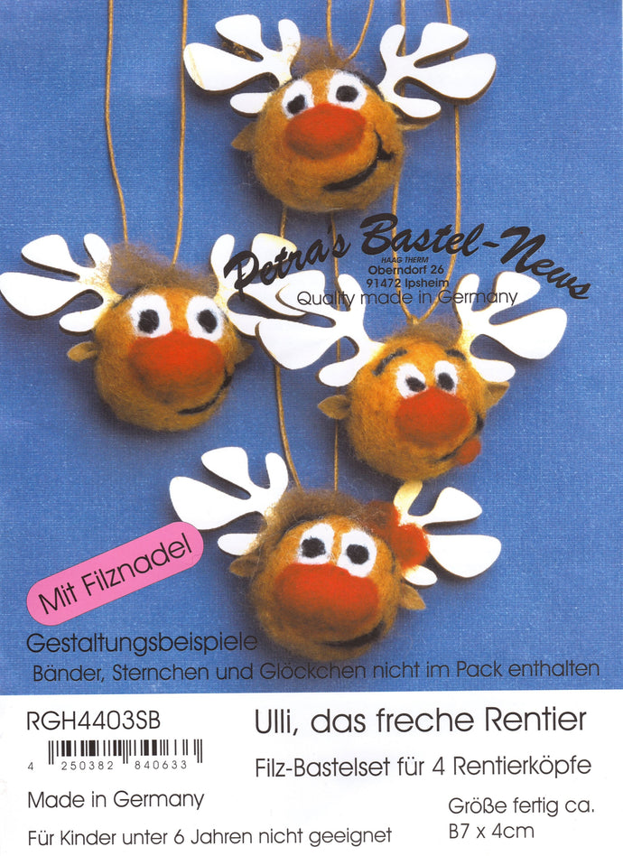 Rentierkopf / Elch Bastelsets zum Trockenfilzen /  Nadelfilzen