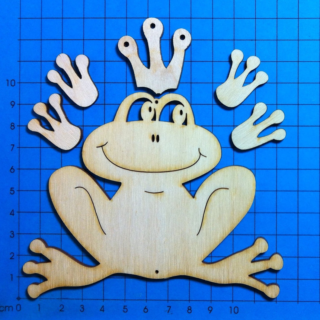 Frosch mit Füße, Hände und Krone aus Holz