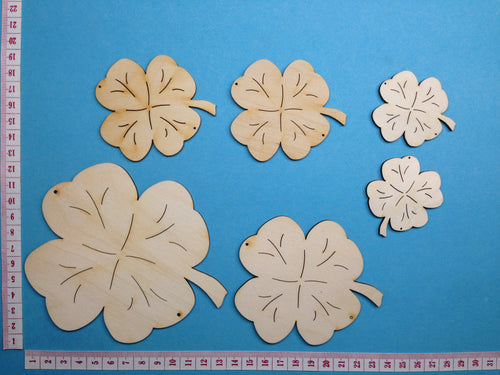 Holzset6 Kleeblätter aus Holz Glückssymbol, Kleeblatt aus Holz, Holzkleeblatt, Kleeblatt zum Basteln, Glücksklee aus Holz, Glücksbringer, Tischdekoration basteln, Dekoration für Silvester, Silvesterdeko ,   K-KLH4199
