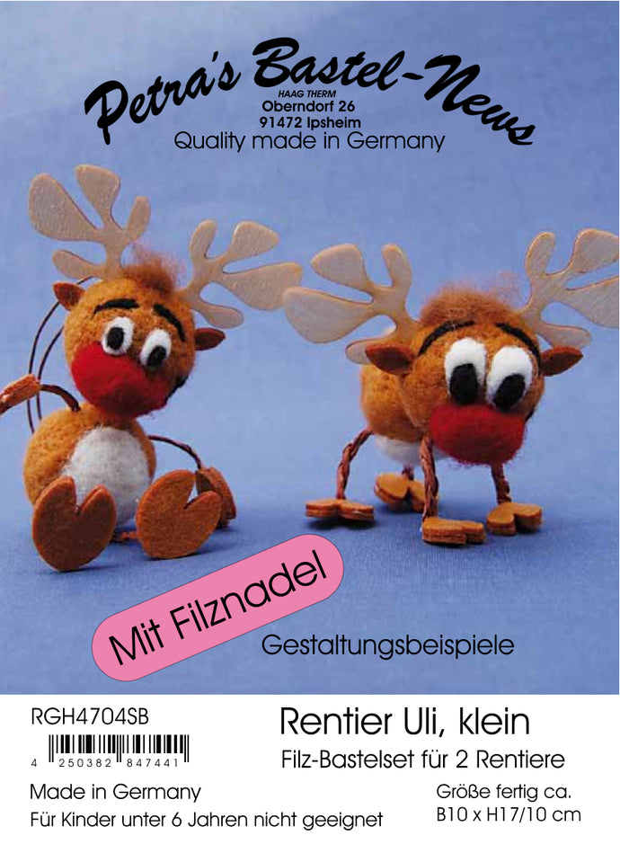 Rentier/ Elch Uli Schlenker  Bastelsets zum Trockenfilzen /  Nadelfilzen