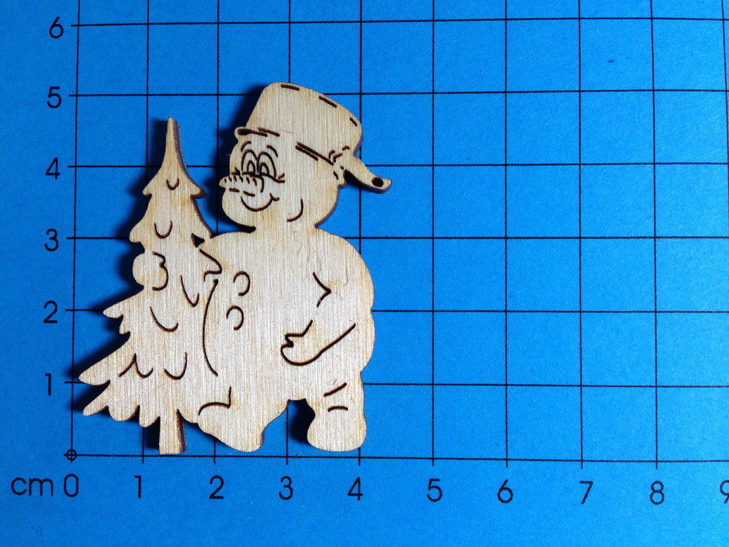 Schneemann mit Topf und Baum aus Holz