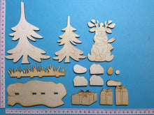 Lade das Bild in den Galerie-Viewer, Bastelset aus Holz: Weihnachtsdiorama mit Rentier und Geschenke
