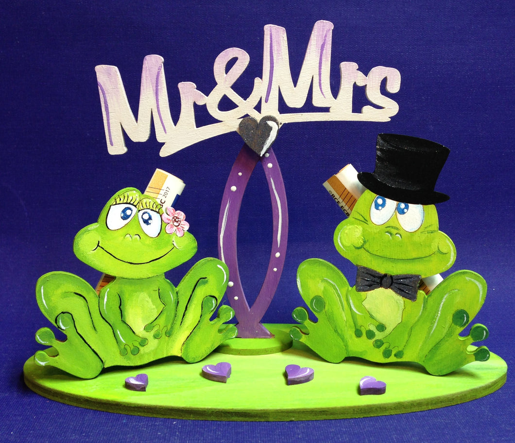 Komplettset: Frosch-Brautpaar mit Mr & Mrs. Schriftzug