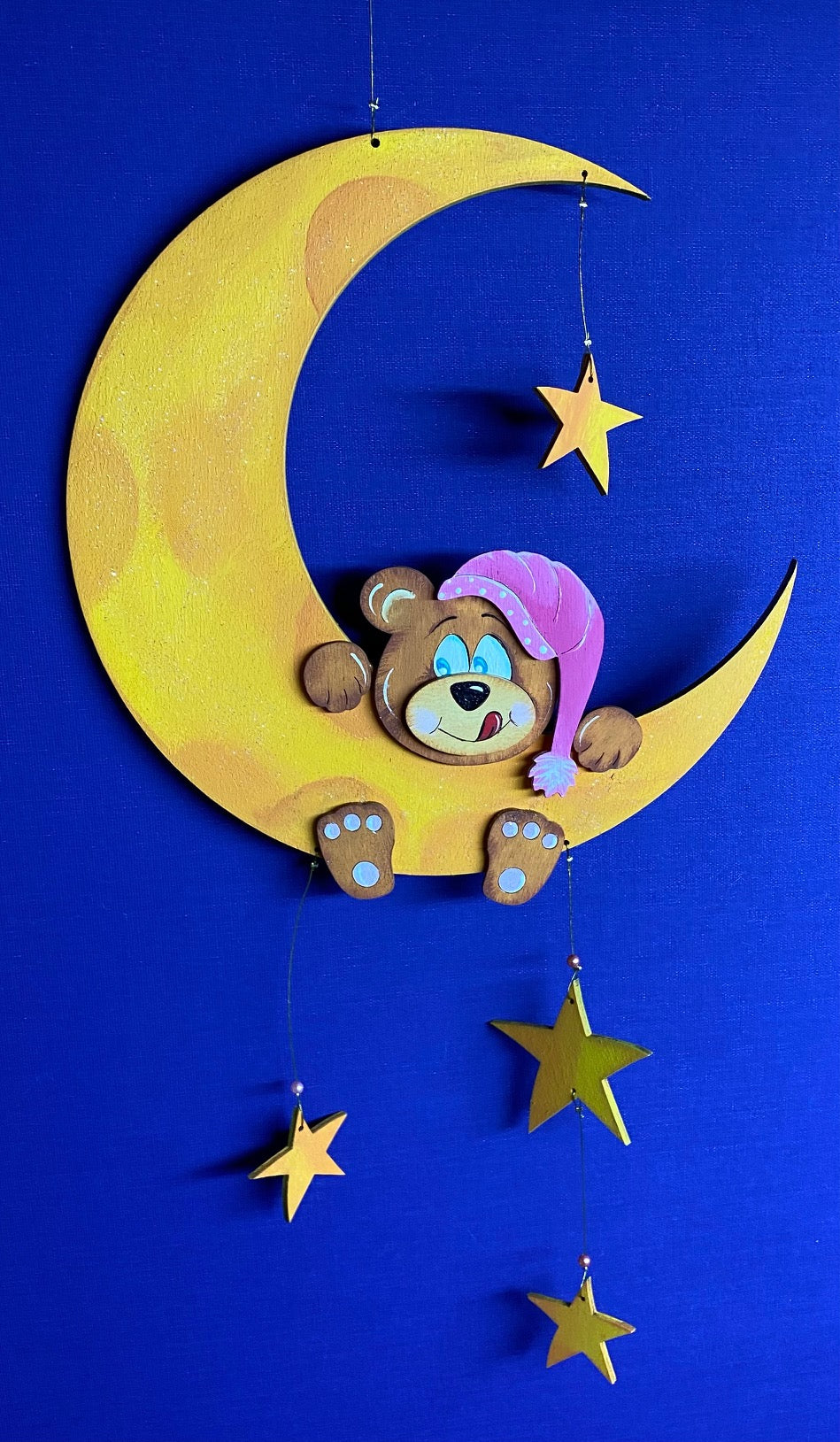 Komplettset aus Holz: kleiner Mond mit Teddy und Sterne