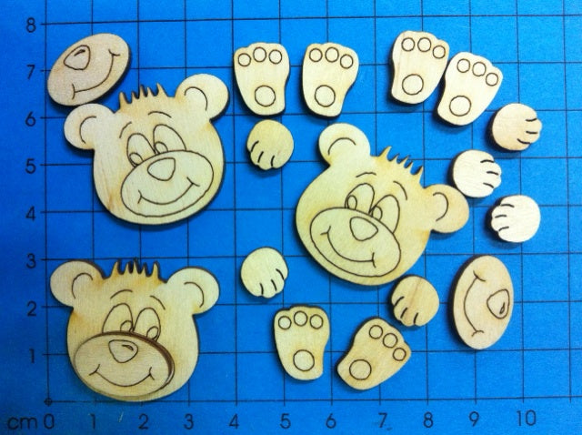 Teddy aus Holz, Kantenhocker Teddykopf mit Pfoten und Füße