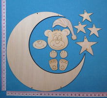 Lade das Bild in den Galerie-Viewer, Komplettset aus Holz: kleiner Mond mit Teddy und Sterne
